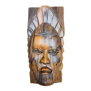 Hand-Carved African Tribal Wooden Mask Native Plaque Face 12" x 6" x 2"